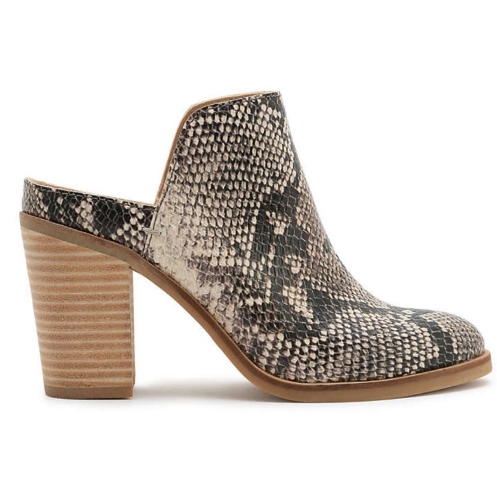 Dolce Vita - women’s Selene‎ Snake embossed heeled Mule shoes gray / tan size 8 - Picture 2 of 13